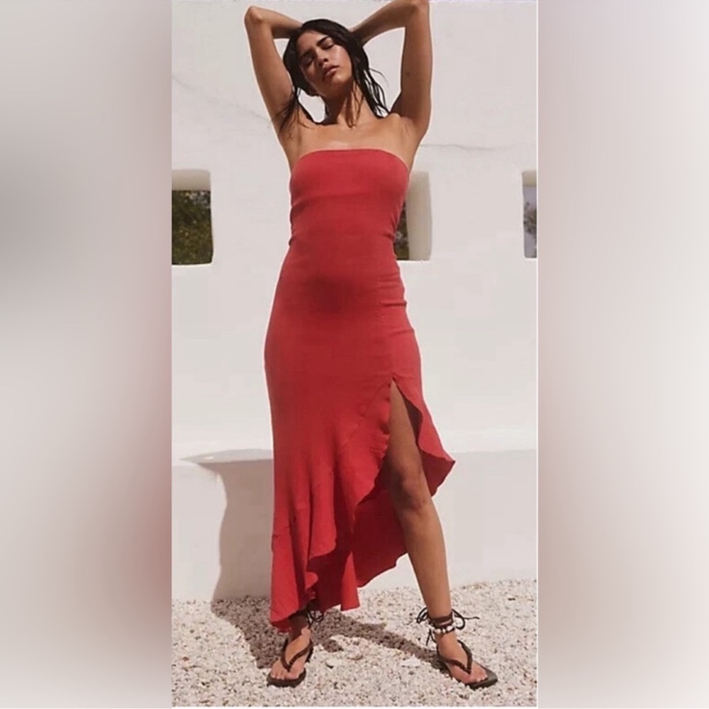 Free People Made Me Blush Strapless Midi Dress NWOT